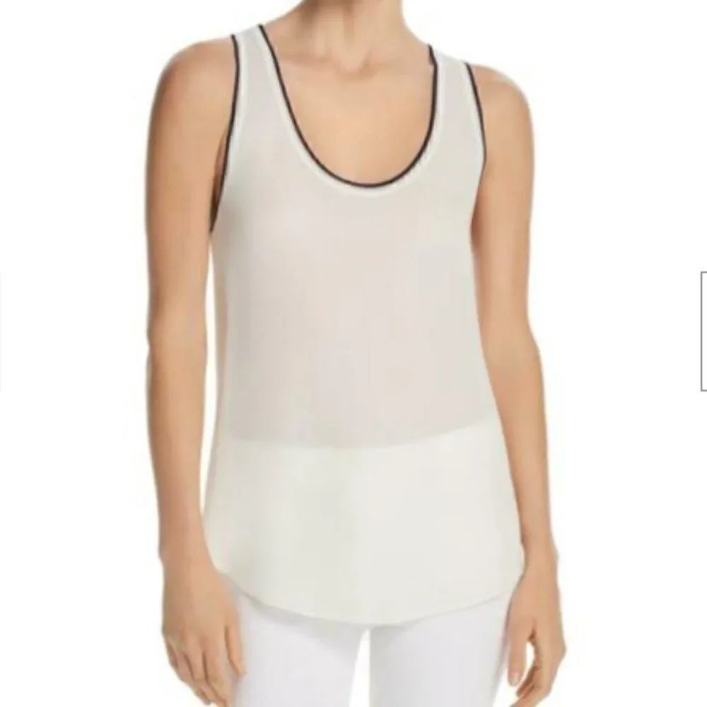 Theory Silk combo Racer Tank - Ivory & Navy stripe